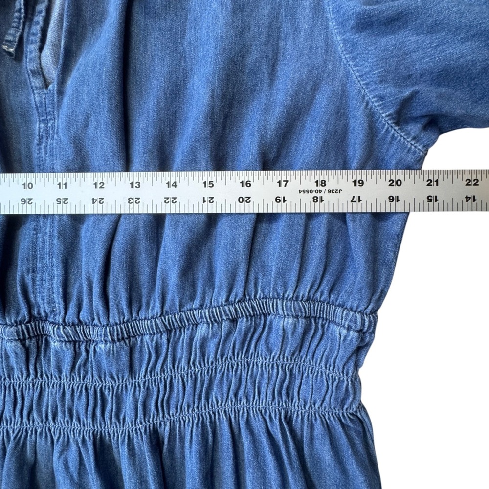 Gap Denim Dress Womens XXL Blue Cotton Ruffle Neck Tie Smocked Waist Long Sleeve - Picture 6 of 10